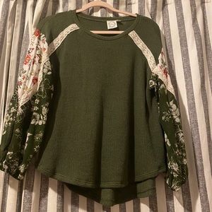 Green floral sweater